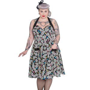 HELL BUNNY - SUGAR SKULL PLUS SIZE HALTER DRESS